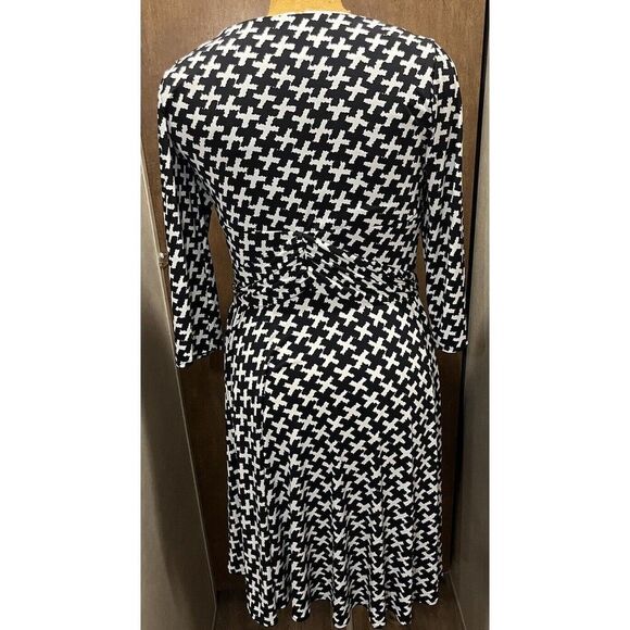 Harold’s Houndstooth Wrap Dress Womens Size 12 Black White Knee Length - Picture 3 of 6